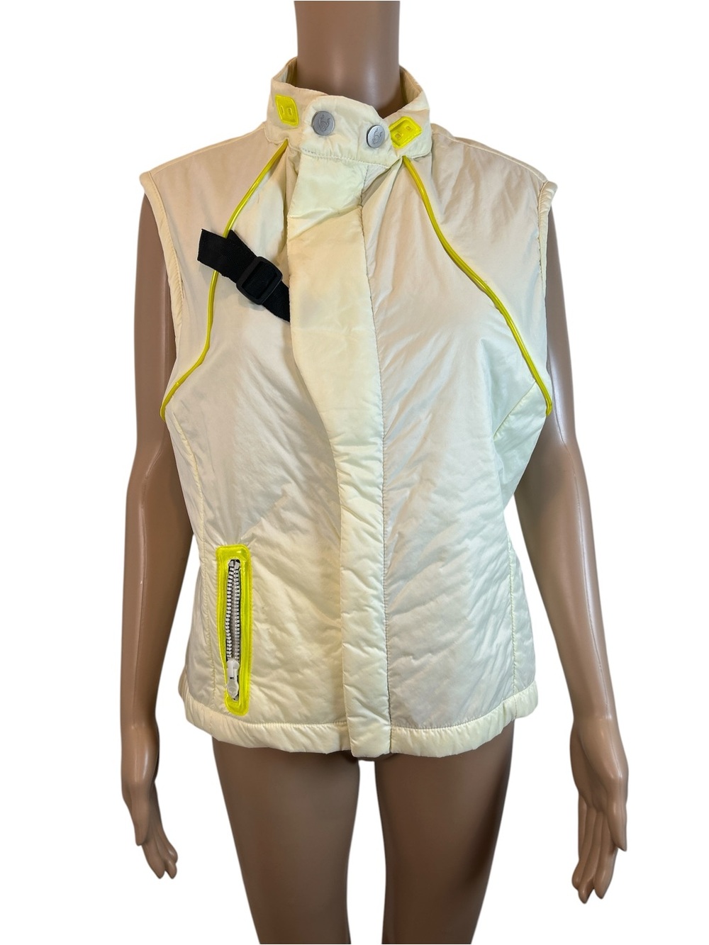 Cyberdog Vintage /Rare Women's Cream Puffer Vest with Neon Trim